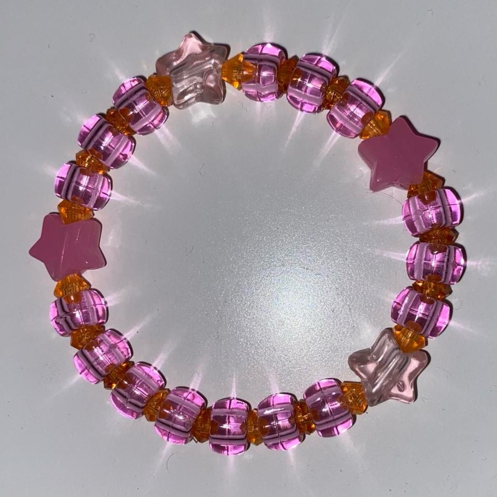 Pink and Orange Star Beaded Bracelet